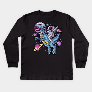 Astronaut With T-Rex Kids Long Sleeve T-Shirt